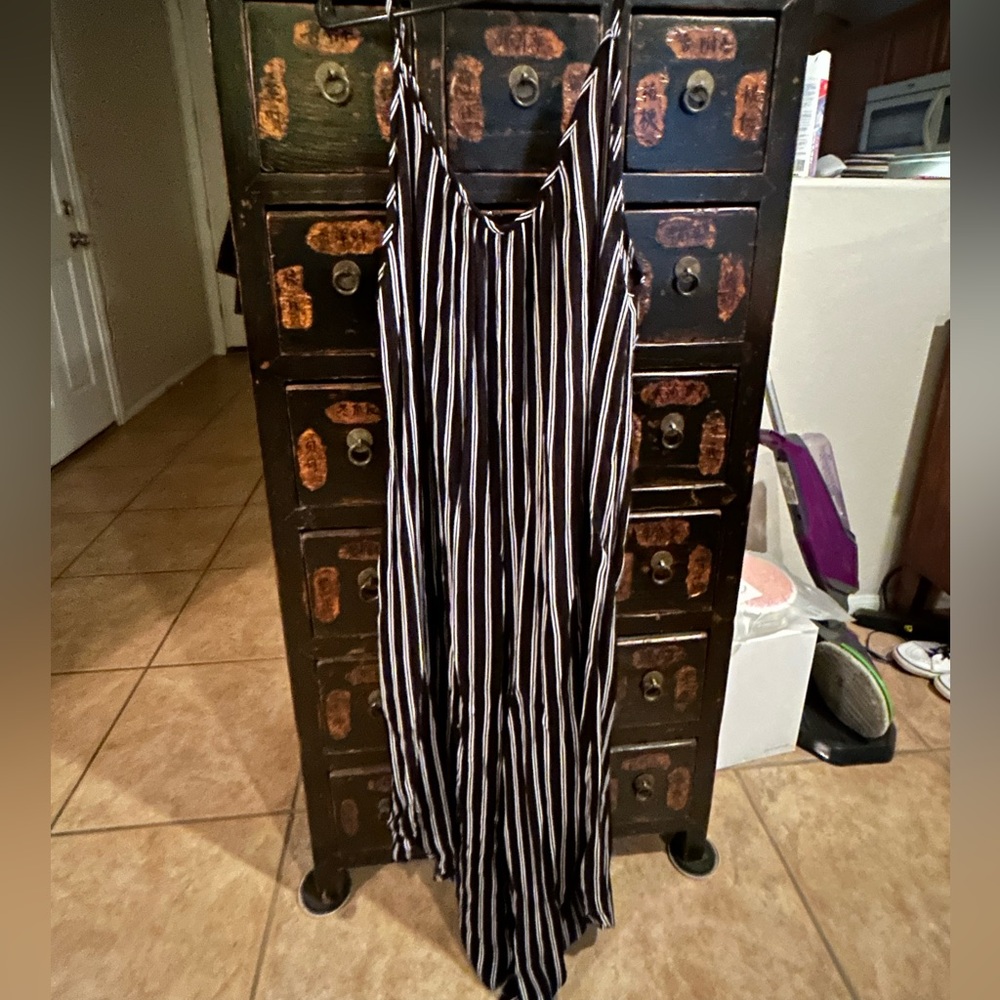 Striped Wide Leg Black and White Jumpsuit